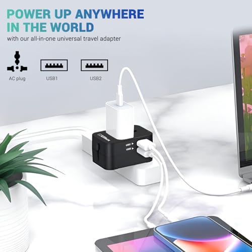 Image of Embox Universal Travel Adapter | All-in-One Worldwide Charger Adapter with USB Type A Ports | Supports 224+ Countries | International Plug for Phone, Laptop, Gadgets