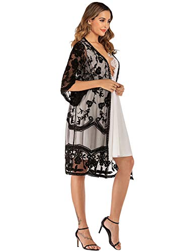 Romanstii Women's Lace Cardigan Floral Crochet Sheer Beach Cover Ups Long Kimono4
