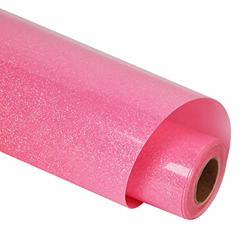 Image of guangyintong Heat Transfer Vinyl Glow Glitter Pink HTV Rolls, 12 inch x 5ft Pink Iron on Vinyl for T Shirts, Glitter HTV Vinyl for All Cutter Machine Easy to Cut & Weed for Heat Vinyl Design