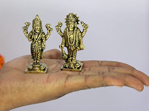 Estatua de Lakshmi Narayan en Latón 3 pulgadas miniatura 4