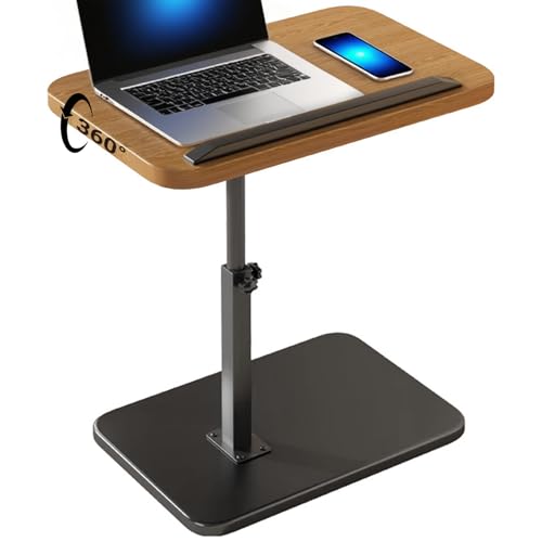 lcvtos 360° Rotatable Height Adjustable Side Table, Tiltable C-Shaped Table, Mobile and Practical, Sofa Bed Space Saving, Perfect for Small Spaces Such as Snacks and Laptops (Wood color)