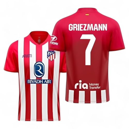 Genérico Camiseta ATM Infantil Griezmann 7 – Ropa Deportiva para Niño con Nombre y Número, Ideal para Fútbol, Actividades Escolares y Uso Diario (FR/ES, Edad, 10 años, Regular, Roja y Blanca)