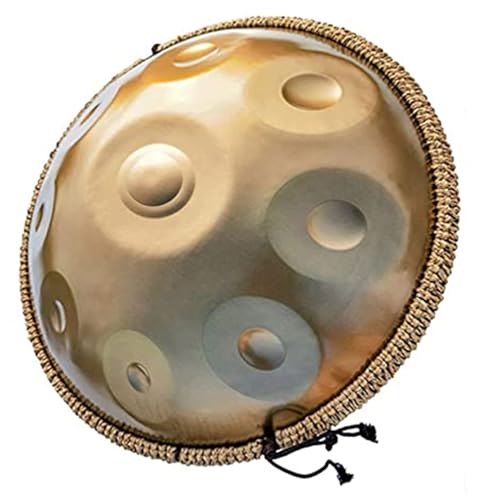 Handpan Drum, Steel Drum in D-Moll 9/10/12 Note 22 Zoll 440 HZ, Hand Drum Percussion mit Soft Hand Pan Bag, 2 Sticks und Support (Gold, 9 Notes)