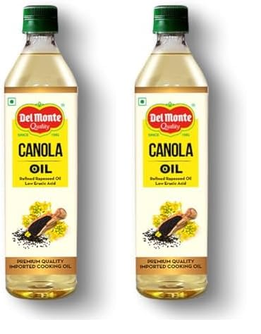 Image of Del Monte Canola Oil, 1L | Rich in MUFA, PUFA, Omega 3 & 6 | 0% Trans Fat | Ideal for Everyday Indian Cooking | Imported Oil (Pack of 2)