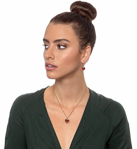 Nanostyle Gold Plated Silver Romantic Red Heart Jewelry Set For Her I Love You Necklace Pure Gold Inscribed In 120 Languages Heart-Shaped Anniversary Cubic Zirconia And Crystal Earrings #TOP3