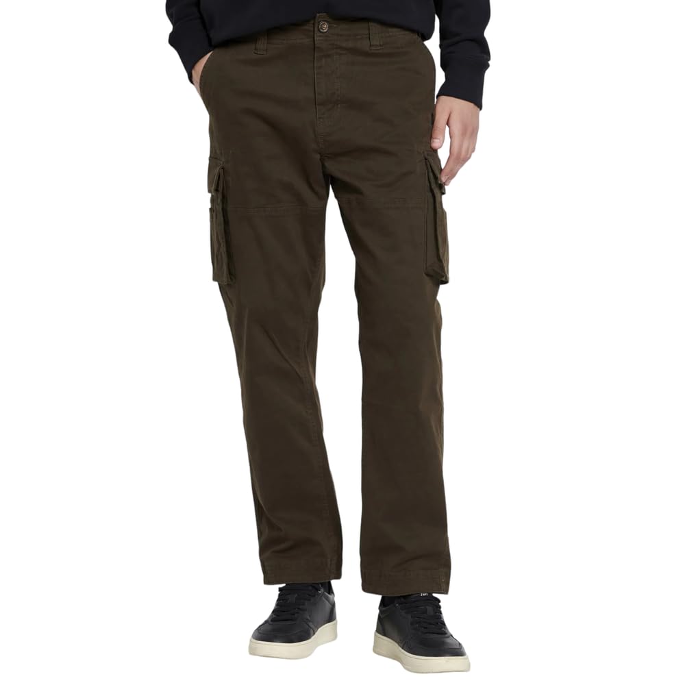 FUNKY BUDDHAMen's Mid-Rise Cargo Pants with Logo on The Leg and Regular Fit Khaki