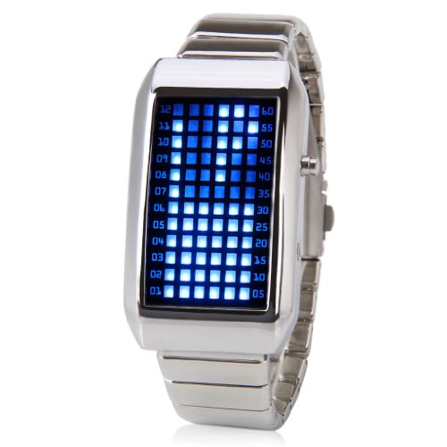Fashion Alloy 72 LED Binary Digital Watch Stainless Steel Wrist Watches Sport Watch with FREE Tin Watch Box