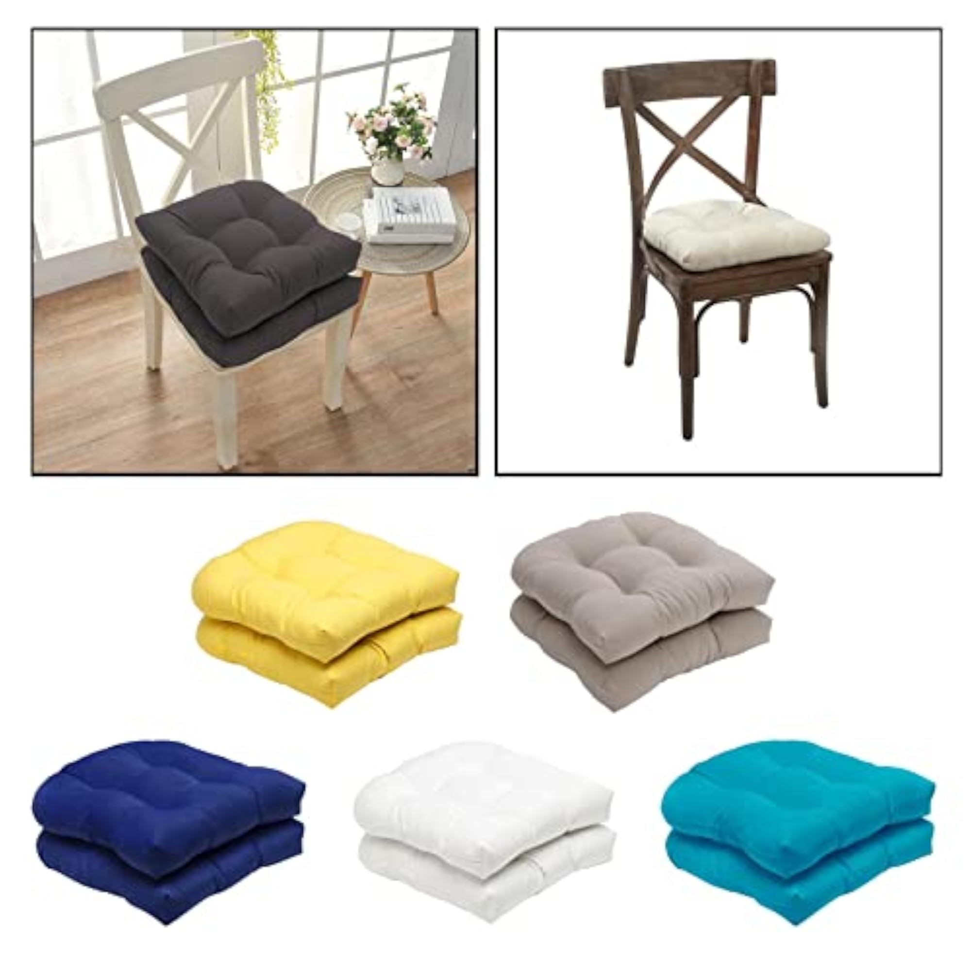 2X Solid Color Tufted Pad Wicker Seat Cushions