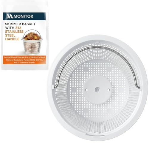 Monitok Pool Skimmer Basket Replacement for Pentair U-3 & Hayward SP1070 Heavy-Duty Plastic Pool Filter Basket with 316 Stainless Steel Handle & Built-in Weight for In-Ground Pools