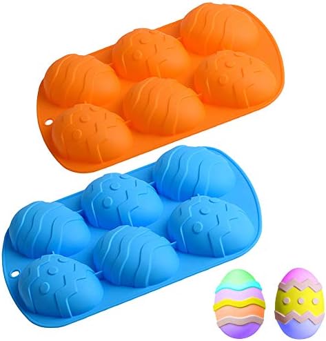 Easter Egg Silicone Candy Molds, Big Easter Egg Shapes Molds for Chocolate Bombs, Candies, Ice Cube Trays Baking Molds( 2Pack )… (Blue & Orange)