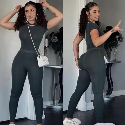 ZFLM Casual Workout Two Piece Outfits for Women Fitted Crew Neck T-shirt High Waist Pants Matching Sets Streetwear2