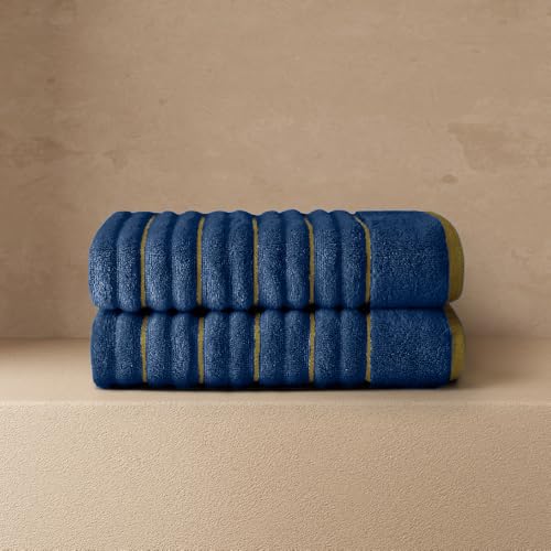 Image of Spaces Hand Towels | 100% Cotton | Spa & Gym Towel | Highly Absorbent & Ultra Soft | 2 Piece Set | Premium Hand Towel | 40 x 60 cm | Estate Blue /Fire