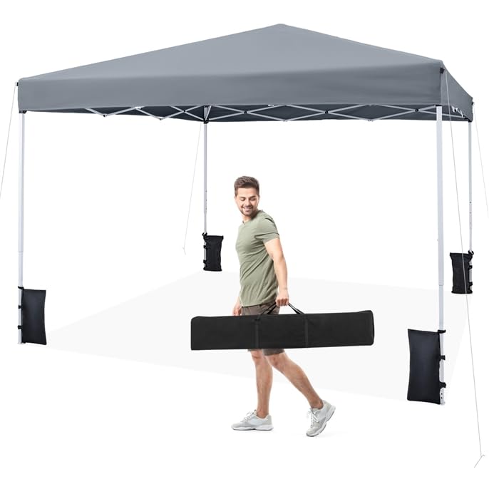 GOPLUS Pawilon ogrodowy typu pop-up, 3 x 3 m, z regulacją wysokości, namiot imprezowy z ochroną przed słońcem i ramą ze stali węglowej, składany pawilon z torbą do przenoszenia i 4 workami na piasek