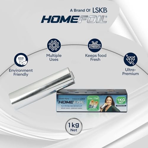 Image of HOMEFOIL 2-in-1 Paper & Silver Converted Aluminium Foil (1 KG Net) for Food Packing | Keeps Food Fresh | Ideal for Food Wrapping, Packing, Storing and Serving | 62.13 Meter Net Guaranteed Length