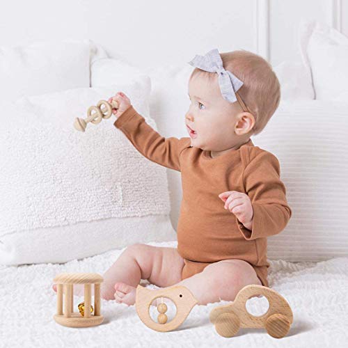 Houten baby rammelaar personaliseerbare baby rammelaar sensorische ontwikkeling houten speelgoed set - Image 7