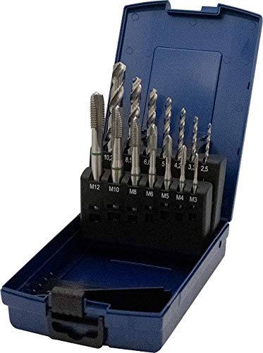Set di punte per trapano filettate e punte elicoidali, DIN 371/376 B, anello verde, 14 pezzi