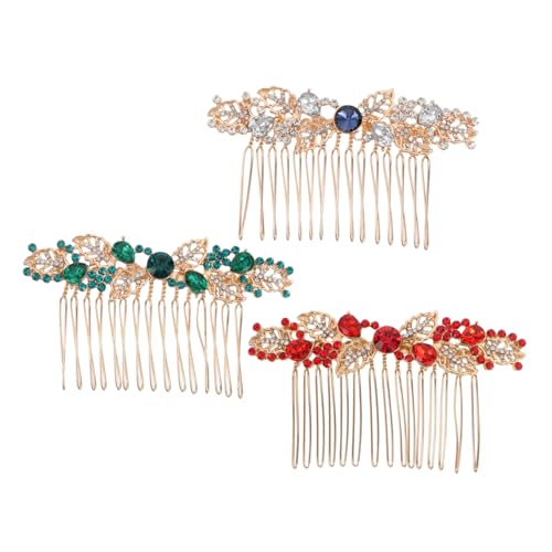 LRXIYODE 3個点結婚式用ヘアコーム 属製サイドコーム 白 赤 緑のラインストーン花飾り付き ブライドヘアアクセサリー 耐久性と多用途性を備え