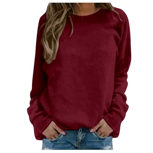 2025 Sudadera sin Capucha para Mujer ropa básica de salón Cómodo y Relajado Cómodo y Relajado Oversize Top Sudadera con diseños de otoño liso Sweatshirt Manga Larga Holgados Adolescentes Chica Suéter