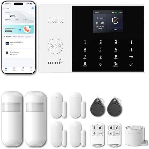 PGST Alarmanlagen Set - GSM 4G/WLAN Alarmsystem mit SMS Alarmierung etc.Alarmanlagen fürs Haus Büro inkl. Zubehör und Sensoren,Funktioniert mit Alexa