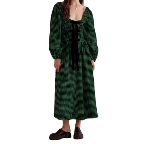 Robe longue à carreaux ABYOVRT aux finitions soignées et col carré