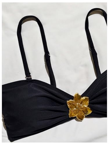 SOLY HUX Women's Bikini Top Metal Flower Spaghetti Strap Swim Tops Bathing Suit3