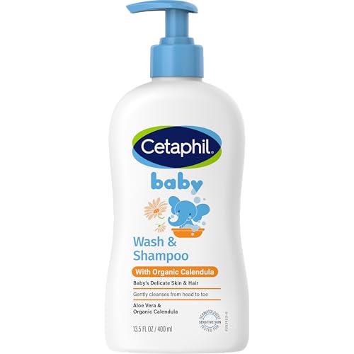 Cetaphil Baby Wash & Shampoo with Organic Calendula and Sunflower Seed Oil 400ml [Gentle & Hypoallergenic] white