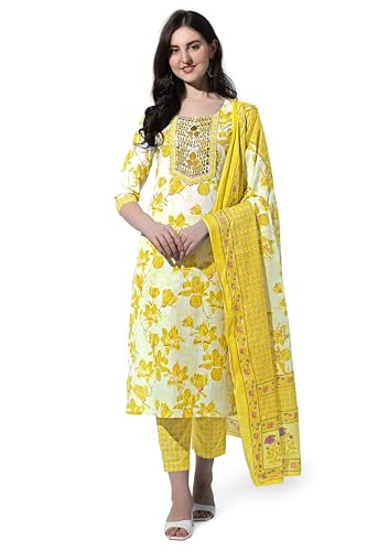 Image of MIRCHI FASHION Pure Cotton Floral Kurta Set for Women with Dupatta & Pant | 3 Piece Straight Fit Ethnic Outfit | Breathable Summer Salwar Suit