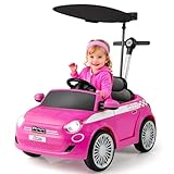 Licensed Fiat 500 Ride on Push Car by INFANS, 3 in 1 Baby Stroller Sliding Walking Car with Retractable Footrest, Parent Control Handle, Horn, Foot-to-Floor Toys for Kids Toddlers 18 Month+ (Pink)