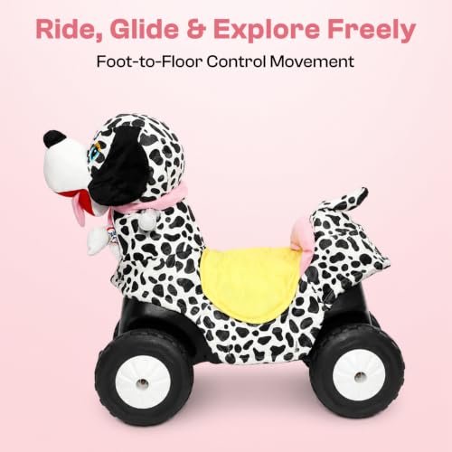 Image of Toyzone Little Soft Dog Ride on | Cloth-Covered Ride On Toy with Wheels | Back Support | Indoor & Outdoor Ride-On for Toddlers 1-4 Years
