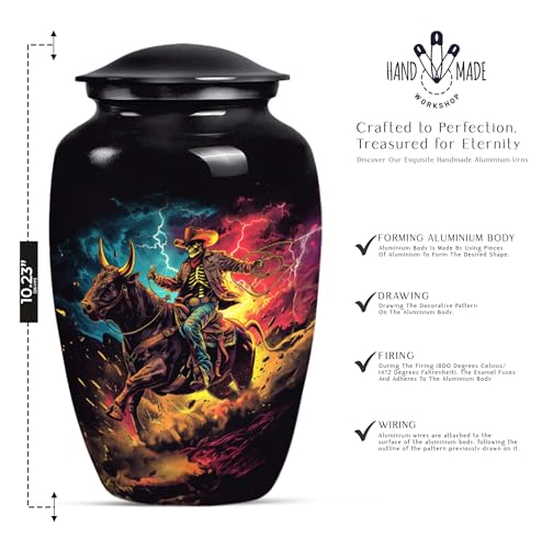 Image of Personalized Cowboy - Ashes Urns Human Remains - Decorative Urn - 10 Inch - Large With Velvet Bag - Funeral Urn For Mom & Dad - Burial Urns - Human Cremation Urn - Unique Urn For Human Ashes