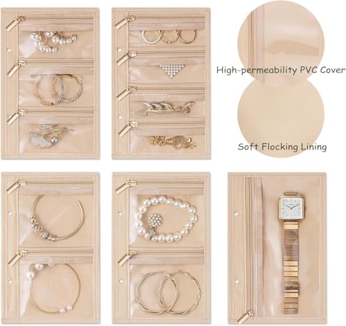 Image of Dangfly Travel Jewelry Organizer Book - Waterproof Leather Foldable Case with Adjustable Ring Binder & Transparent Pouches for Necklaces, Earrings, Bracelets, Rings - Gift for Women (1Pcs)