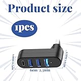 4-Port Splitter With 3 USB Ports & 1 USB-C Power,Rotatable 90°/180° Extender,Usb Multiport Adapter for Laptop Keyboard Car and Mobile Phone, Black - Image 2
