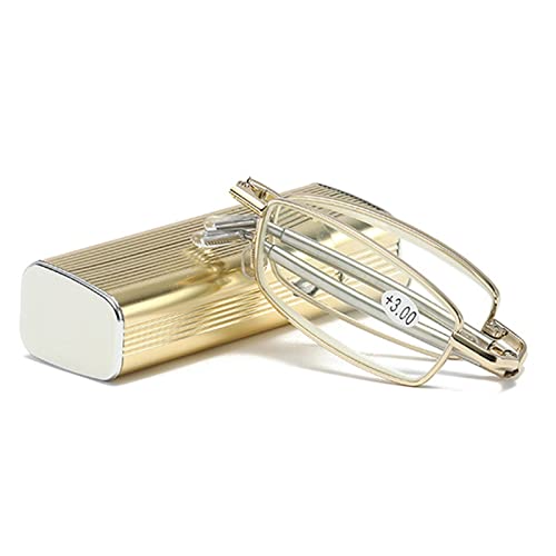 Mini occhiali da lettura pieghevoli, occhiali da lettura tascabili portatili dorati con aste a molla retrattili (dimensioni : 2.5 x)