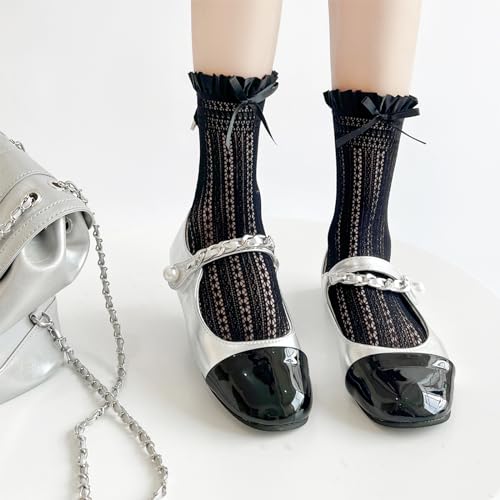 Image of BIVOLU Womens Ankle Socks Lace Ruffle Frilly Cotton Cute Princess Ankle Dress Socks for Girl 2 Pack