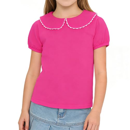 Image of LYSMuch Girl Short Sleeve Peter Pan Collar Shirt Kid School Polo Shirt