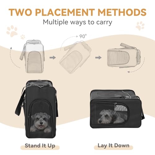 Petsfit Hundetasche Flugzeug 55x40x23 & Flugtasche Hund | Transportbox Katze | Transporttasche Hund Katzen | Sicherer Transport in Auto, Flugzeug und Bahn,mit 2 Platzierung-Methode, L/Schwarz