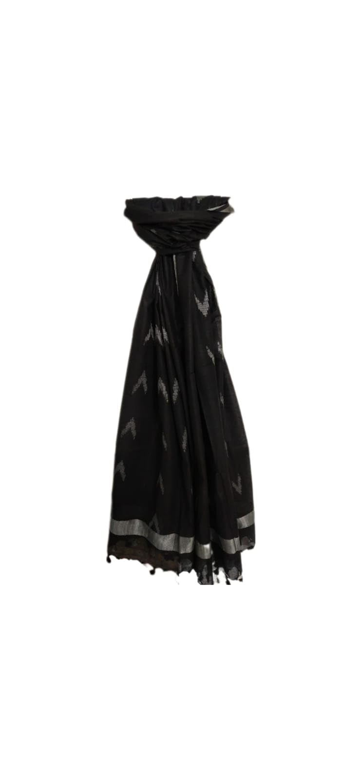 Tipu Handloom | Women 's Linen Cotton Blend Jacquard Zari Weaving Bhagalpuri Ikkat Dupatta [Stole] With Pompom and 2.5 Mtr_Free Size-picture-30