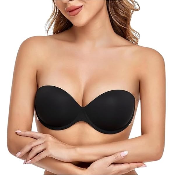 yadifen Women's & Girl's Strapless Push Up Wire Free Stick On Invisible Bra, Stick on Bra for Backless Dress (Sizes 28 to 36) Skin-Black Color-picture-11