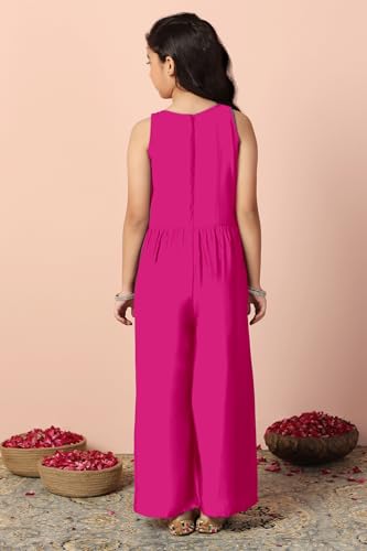 Image of Fashion Dream Girl's Chanderi Silk Embroidered Jumpsuit|Jumpsuits for Girls|Dungaree for Kids Girls