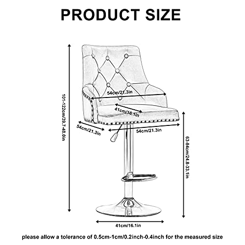 Bar Stool Set Of 4 Velvet Adjustable With Tufted Backrest, Counter Height Swivel Stool Upholstered Modern Barstool Chair Chrome Base For Kitchen, Home Bar, Dining Room, (Black*2) #TOP2