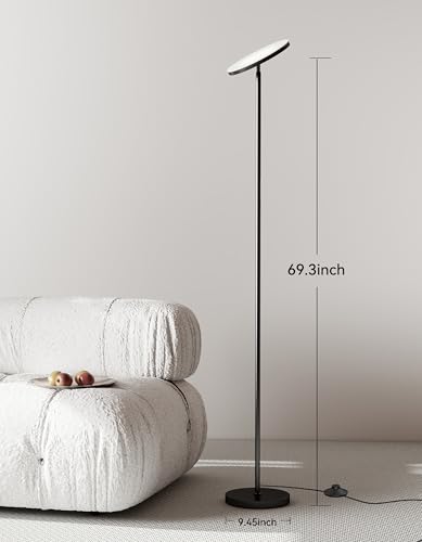 JOOFO LED Floor Lamp – Super Bright Torchiere with Remote & Foot Switch, Stepless Dimmable Tall Standing Lamp, 69" Modern Pole Light for Corner, Living Room, Bedroom, Reading, Office - Image 5