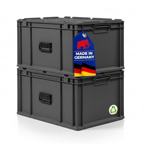PROREGAL SuperSparSet 2x Eurobox NextGen Portable Made in Germany | HxBxT 33,5x40x60cm | 65 Liter | Schwarz | Eurobehälter, Transportbox, Transportbehälter, Stapelbehälter