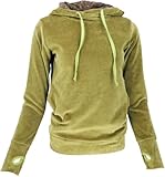 GURU SHOP Nicki-Kapuzenpullover, Weicher Hoodie, Boho Samt Sweatshirt - Grün, Damen, Baumwolle, Size:L