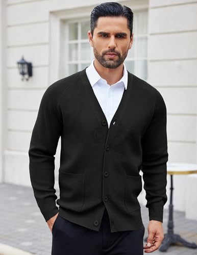 COOFANDY Men's Cardigan Sweaters with Button Lightweight Casual V Neck Long Sleeve Pockets Knitted Sweater2
