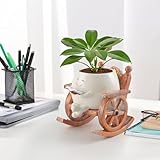 Hofikos Cute Smiley Face Planter Pots,Read Book Rocking Chair Resin Planter Pots for Indoor Outdoor Plants with Drainage Hole