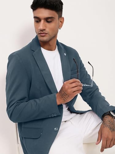 Image of SHOWOFFFF Men Solid Single Breasted Casual Blazer | Notched Lapel Full Sleeves Cotton Blazer for Mens | Slim Fit Regular Length Blazer for Men's