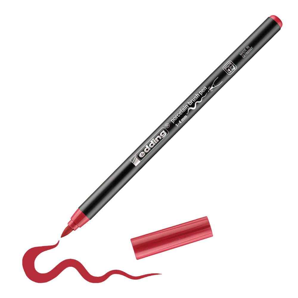 edding 4200 porcelain brush pen - carmine red - 1 pen - brush tip 1-4 mm - felt-tip pen for painting and decorating ceramics, porcelain - dishwasher-safe, lightfast ink, quick-drying