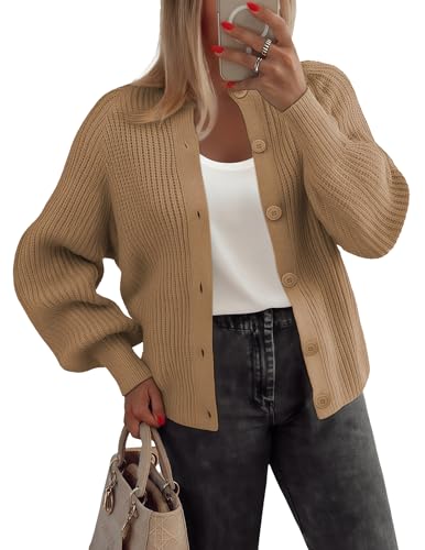 Zeagoo - Zeagoo Cardigan Femme Court Tricot Col Rond Ouvert avec Boutons Pull Élégant Décontracté Gilet en Maille pour Femme Kaki M - -15%