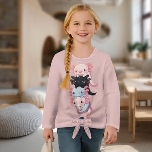 WELLFLYHOM Shirt for Girls 5-12T Long Sleeve Tees Top Tie Knot Pullover T-Shirt Trendy Crewneck Undershirt Fall Outfits4