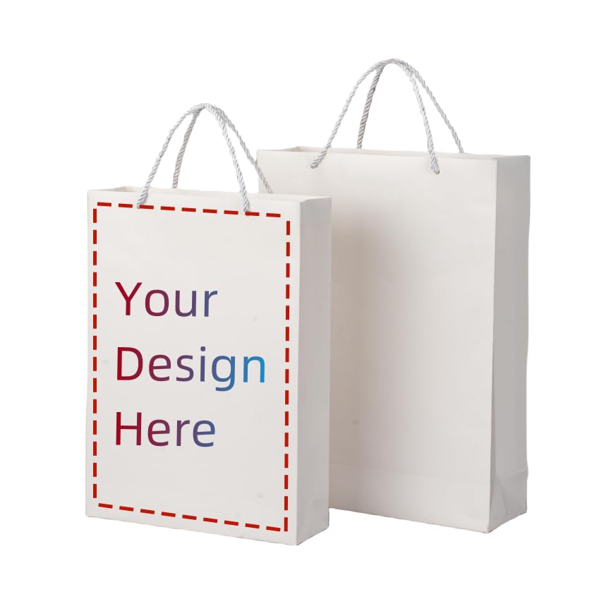 METAPRINT 100 Pack White Custom Gift Bags, 10x3x14 Inch, Personalized Gift Bags, Sturdy Retail and Gift Bags with Handles, Perfect for Shops & Events, Bulk Set
